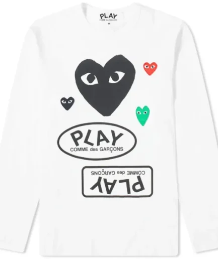 COMME DES GARCONS PLAY LONG SLEEVE MULTI LOGO WHITE & BLACK