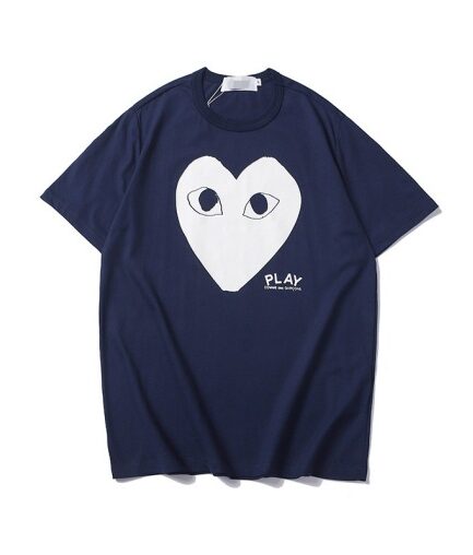 Cdg Whit Heart Navy Blue Shirt